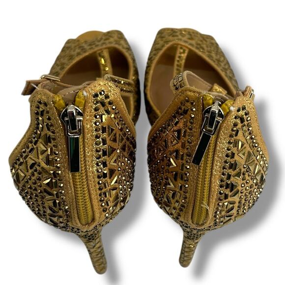 NEW Thalia Sodi Chacey Embellished T-Strap Platform Pumps Gold Size 11 Studded - Picture 8 of 12
